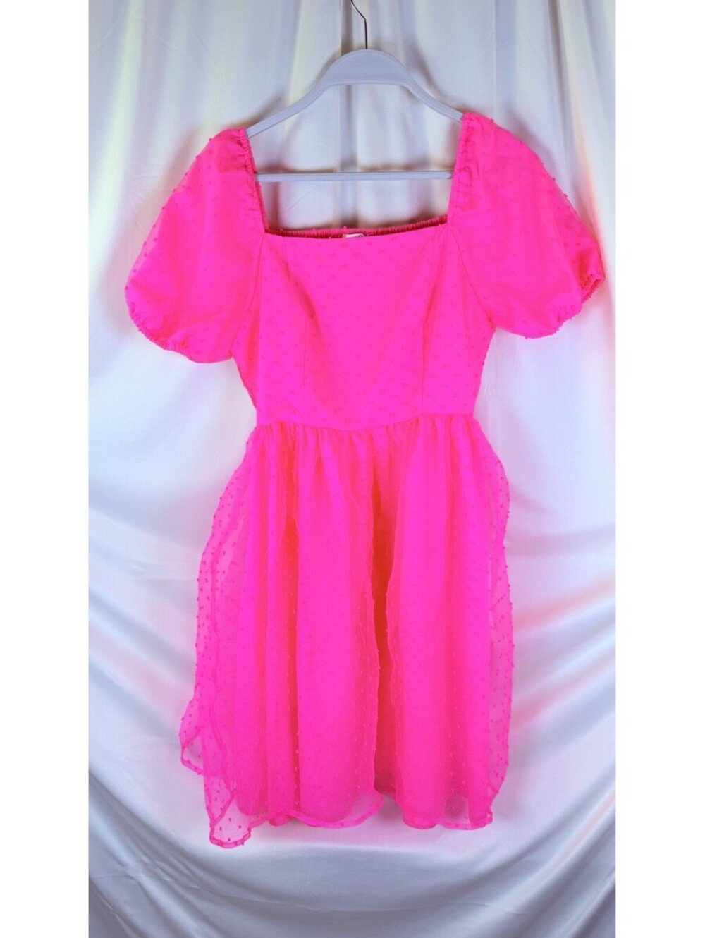 Jess Lea Women's Hot Pink Square Neck Layered Dotted Dress Size Medium